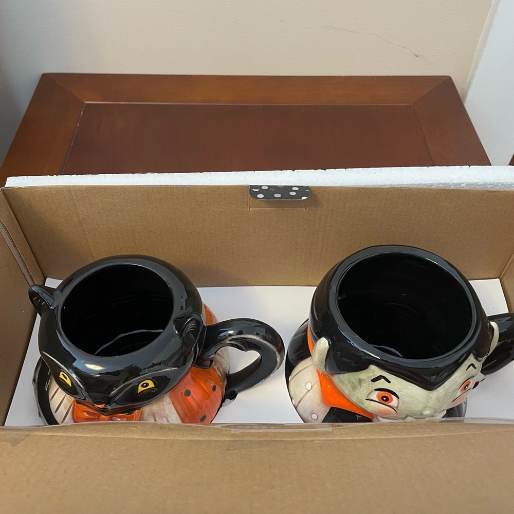 NIB JOHANNA PARKER PUMPKIN PEEPS BAT & VAMPIRE MUGS Cups Halloween Holiday Tea - Picture 9 of 16